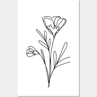 Wildflower Botanical Line Art | Elegant Floral Leaf Design Posters and Art